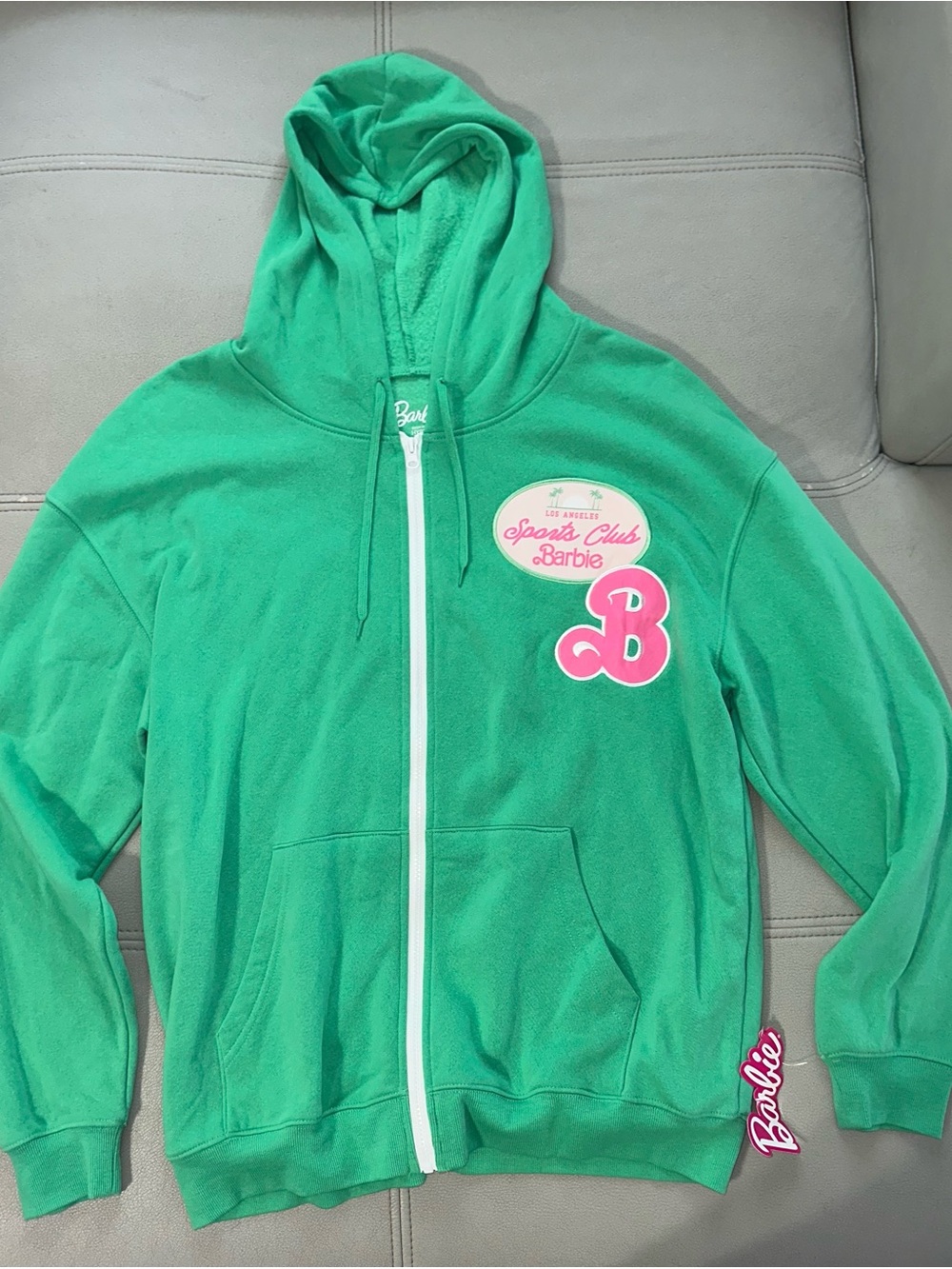 Barbie Bright Green Zip-Up Hoodie with Pink Logo Accents